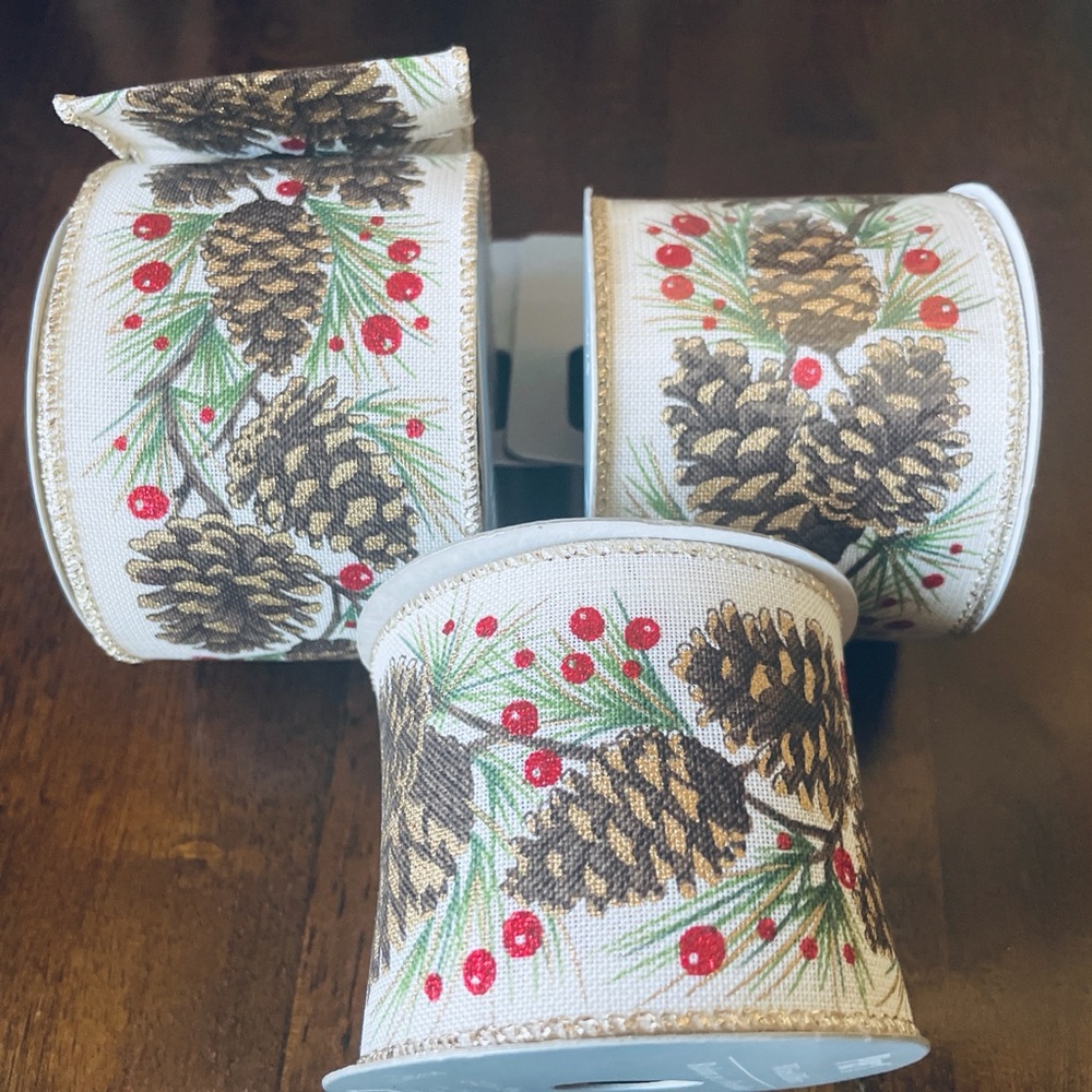 (3) Pier 1 Cream and Brown Pinecone Ribbon